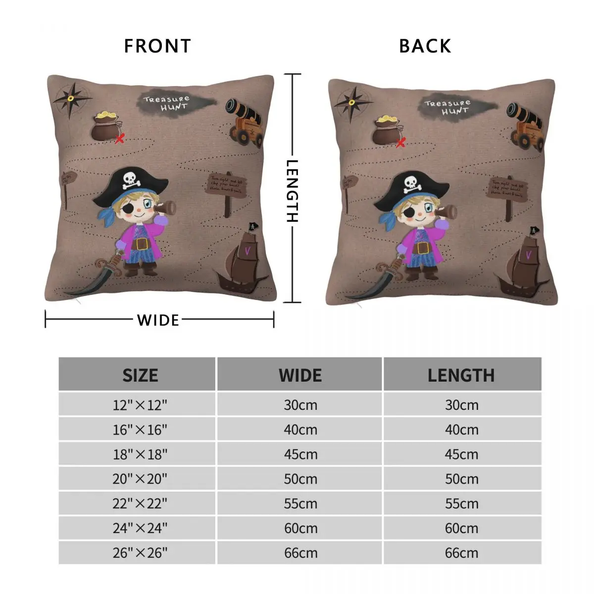 Pirate Kid Treasure Hunt Pillowcase Polyester Linen Velvet Creative Zip Decorative Pillow Case Home Cushion Cover Wholesale