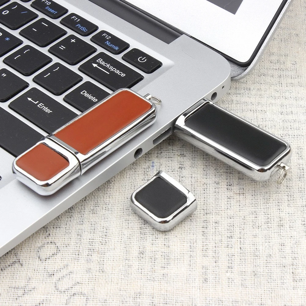 Leather USB 2.0 Flash Drive Metal Pen Drive High Speed Memory Stick Creative Business Gift For Laptop USB Stick Black U Disk