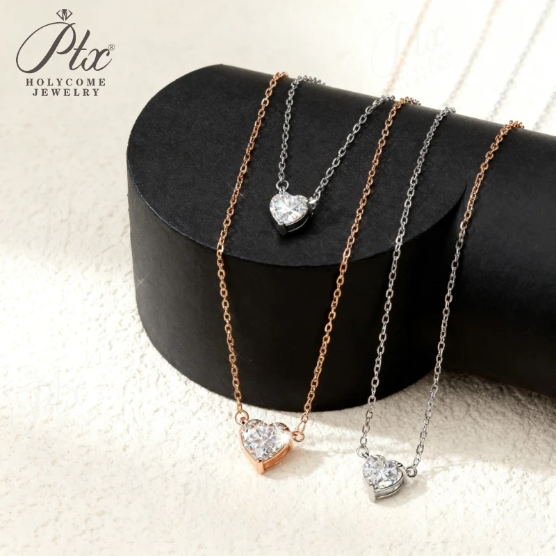 Heart Shaped Moissanite Pendant Necklace 1-3CT 925 Silver Gold-Plated Elegant Womens Daily Jewelry & Christmas Gift