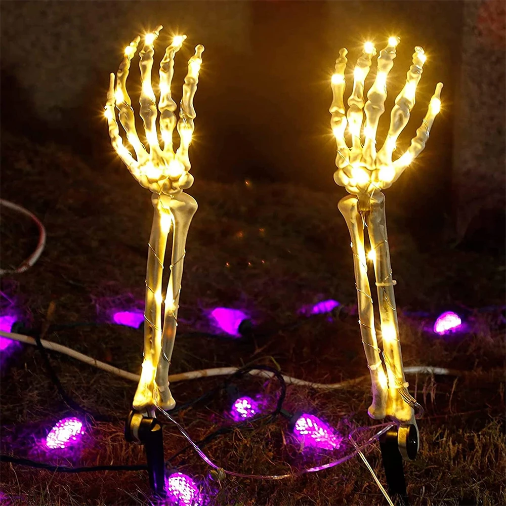 

1 Pair 40leds Halloween Skeleton Ghost Arm Lamp Garden Ghost Hand Lights for Christmas New Year Holiday Party Patio House Decor