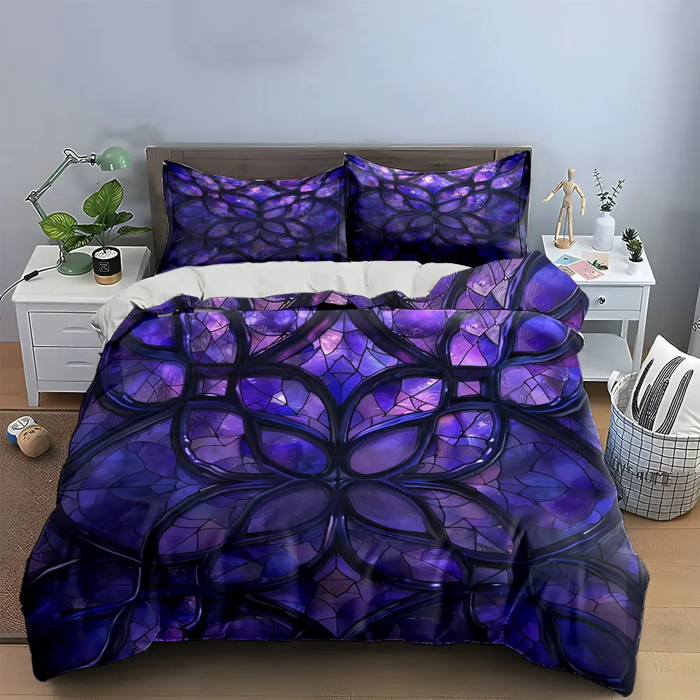 Bettwäsche-Set „Stained Glass Decorative Art Set“ mit 1 Bettbezug, 2 Kissenbezügen, Einzelbett, Doppelbett, King-Size-Bett, Queen-Size-Bett, Geschenk