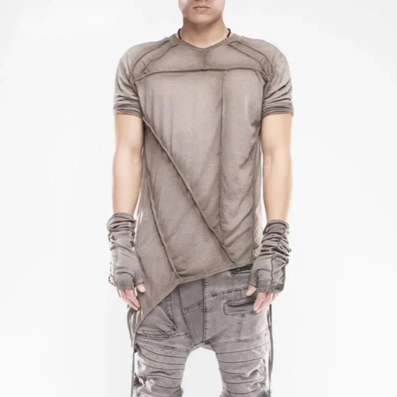 HKSH Spring Summer New Men Tide Punk Waste Land Retro Asymmetric Ribbon Tie Dye T-shirt Fashion Garde Avant Chic Ins Tees HK0771