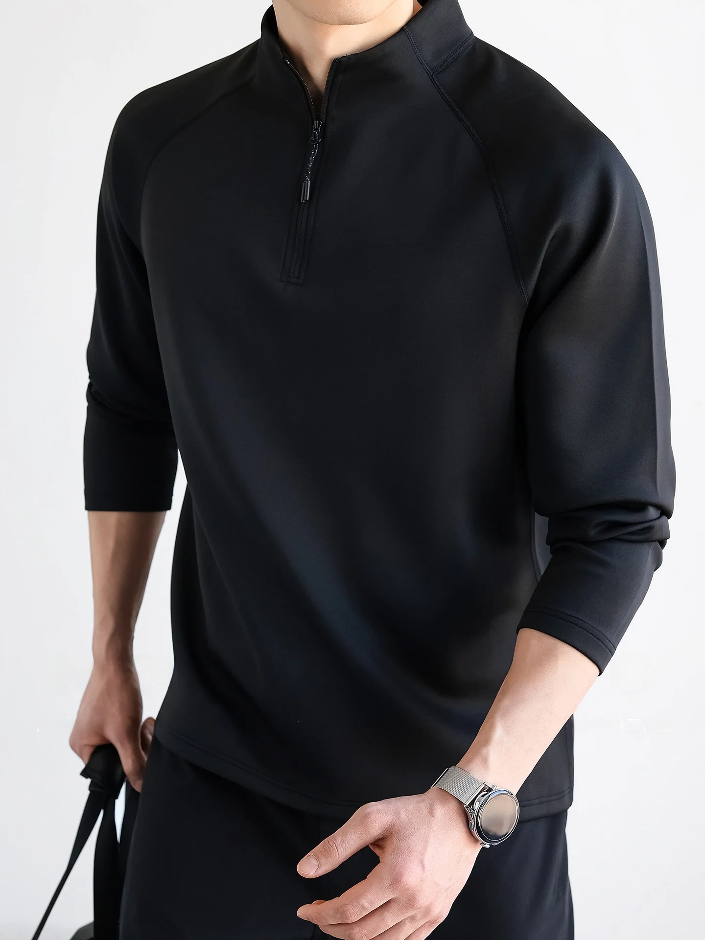 Unisex Long Sleeve Zipper T-Shirt Quick Dry Breathable Sports Training Wear Outdoor Fitness Half Zip Running Shirt for Men