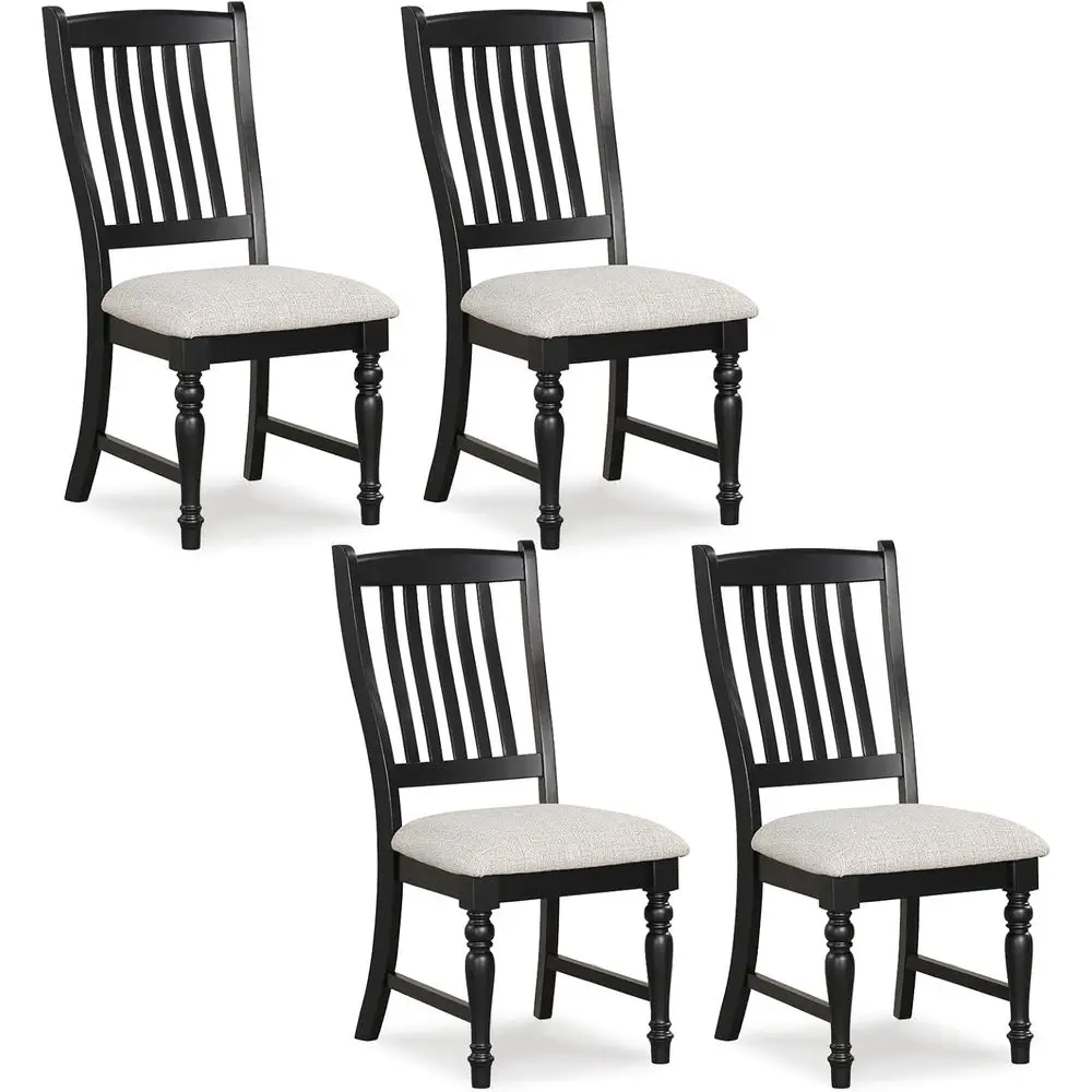 

Set of 4 Black Solid Wood Dining Chairs with Upholstered Seats and Cushions, Max Load 355 Lbs