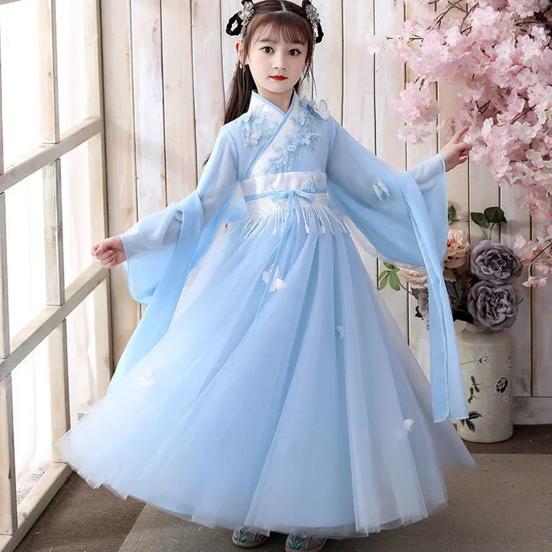 Kostum Cosplay anak perempuan, Hanfu Cina renda gaun anak perempuan kecil setelan Putri Tang gaun tradisional Tiongkok Hanfu anak perempuan