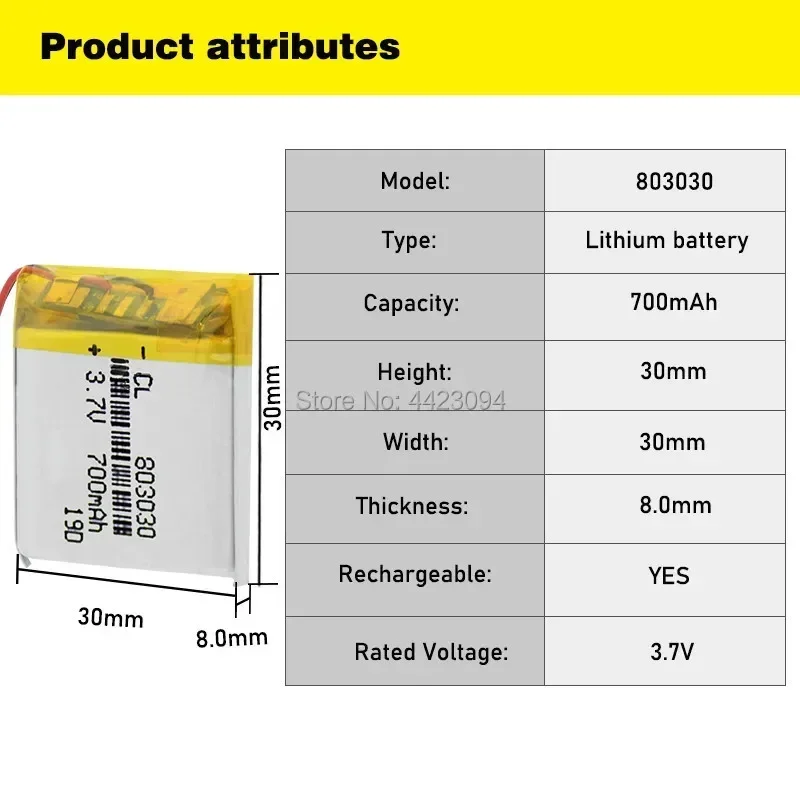 803030 700mAh Li-ion Polymer Battery Replacement Cell For Toy GPS MP3 MP4 PDA Smart Watch 3.7v Li-polymer Lithium Battery