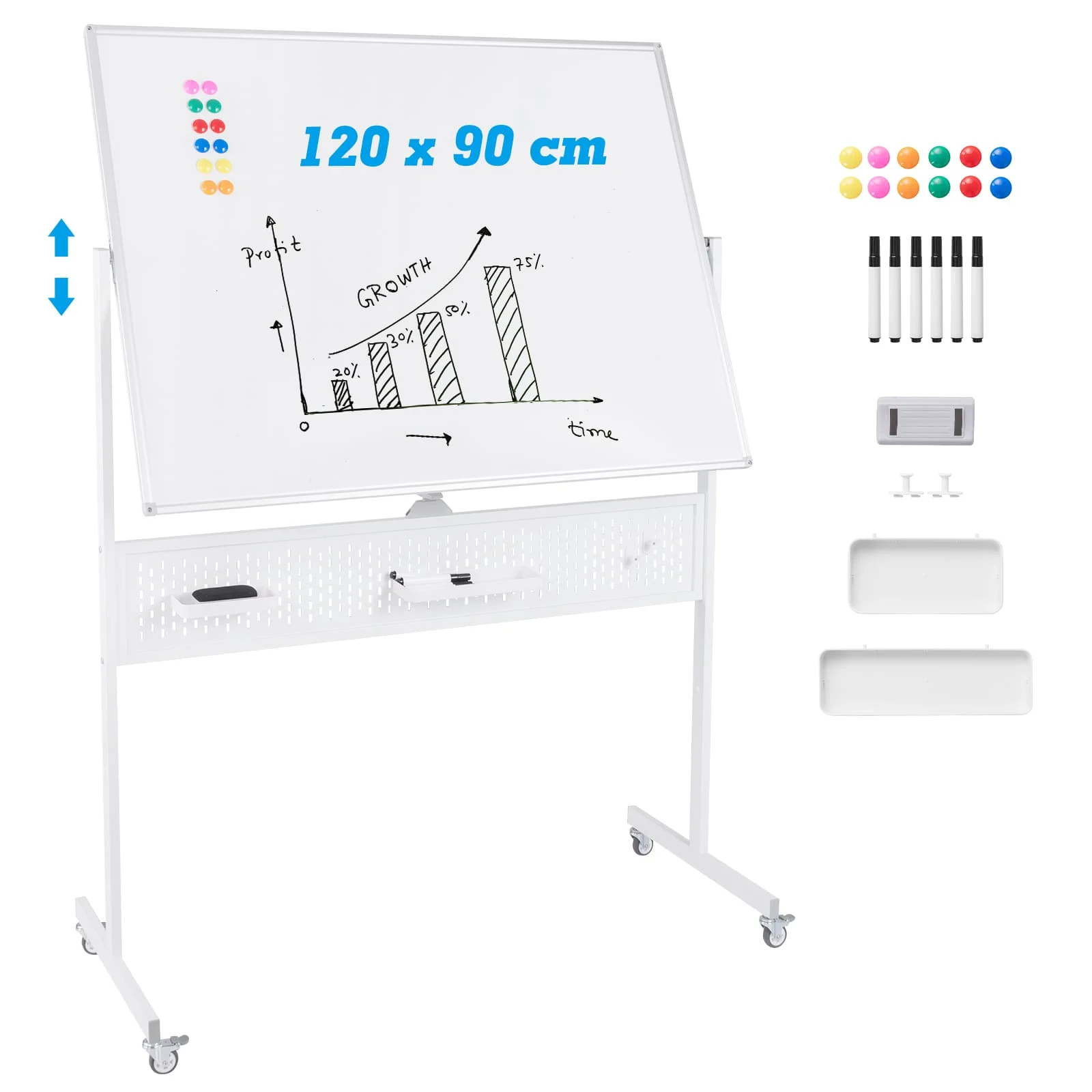 GOFLAME Mobile Whiteboard 120 x 90 CM Double-Sided Dry Erase Board-White