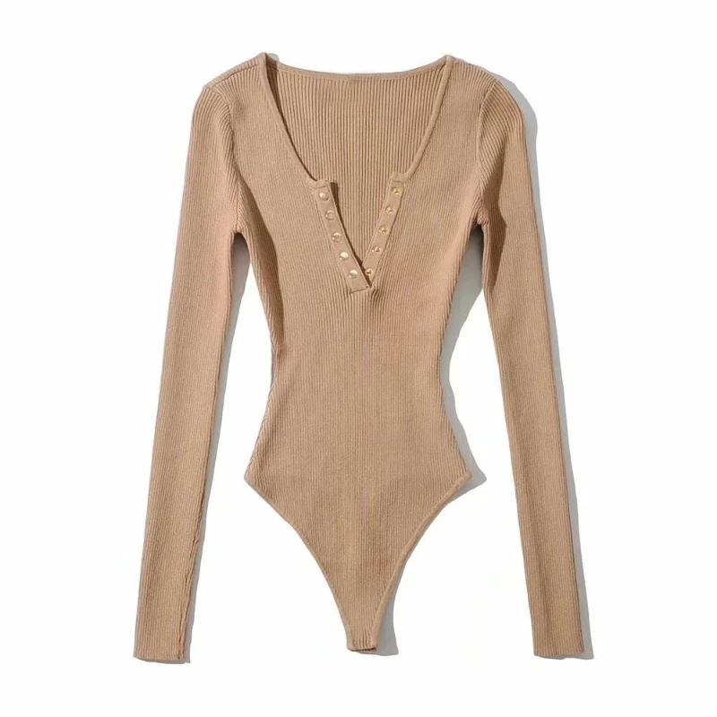 Sexy Fashion Series New Women's Elegant Spicy Girl Jumpsuit V-neck Trendy Street Sports Inner Long Sleeved Base Jumpsuit