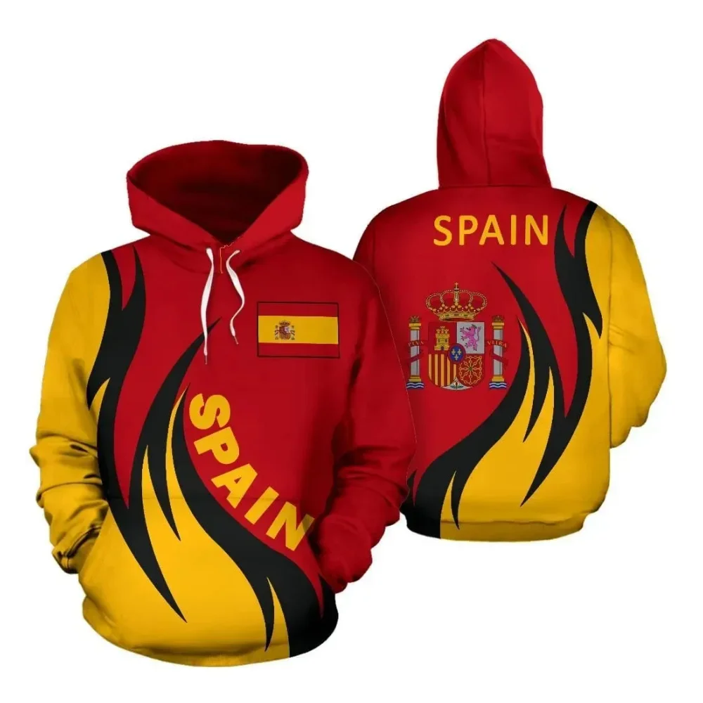New Spain National Red Flag Men Hoodies 3D Print Autumn Winter Sweatshirts Fashion Sweat Casual Pullover Y2k Oversized Clothing