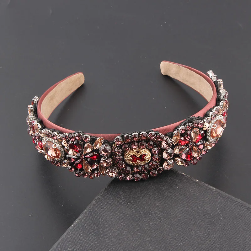 Luxury  Full Green Red Crystal Tiara Hairdband Baroque Rhinestone Diamante Headband Party Wedding Female Hair Accessories558