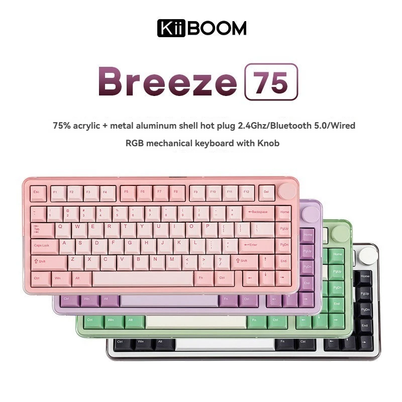 KiiBOOM Breeze 75 Wireless Bluetooth Keyboard Customized RGB Three Mode Hot Swap Ergonomic E-sports Gaming Mechanical Keyboard