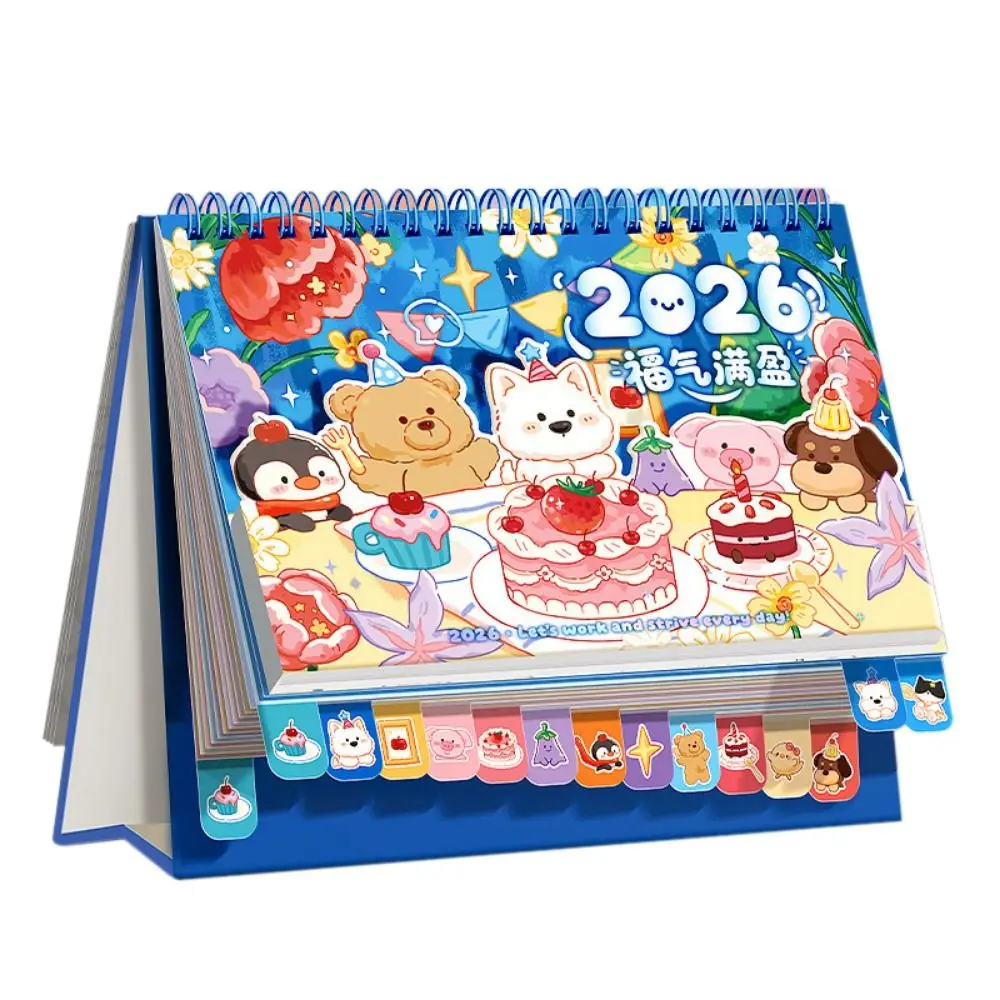 

Настольный календарь-ежедневник Memo Notes 2026 с пружинным переплетом, на месяц, для планирования, с мультяшным дизайном, для учебы и работы