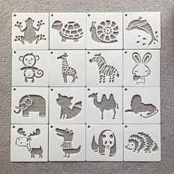 16Pcs/Set 13cm Zoo Animals Elephant Lion DIY Layering Stencils Wall Painting Scrapbook Coloring Embossing Album Decor Template