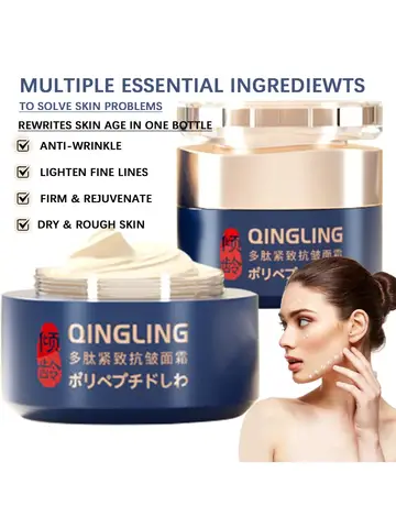 Qingling Peptide Firming Moisturizer Triple Hyaluronic Acid Cream for Wrinkle Smoothing & Skin Elasticity, Non-Greasy Face Cream