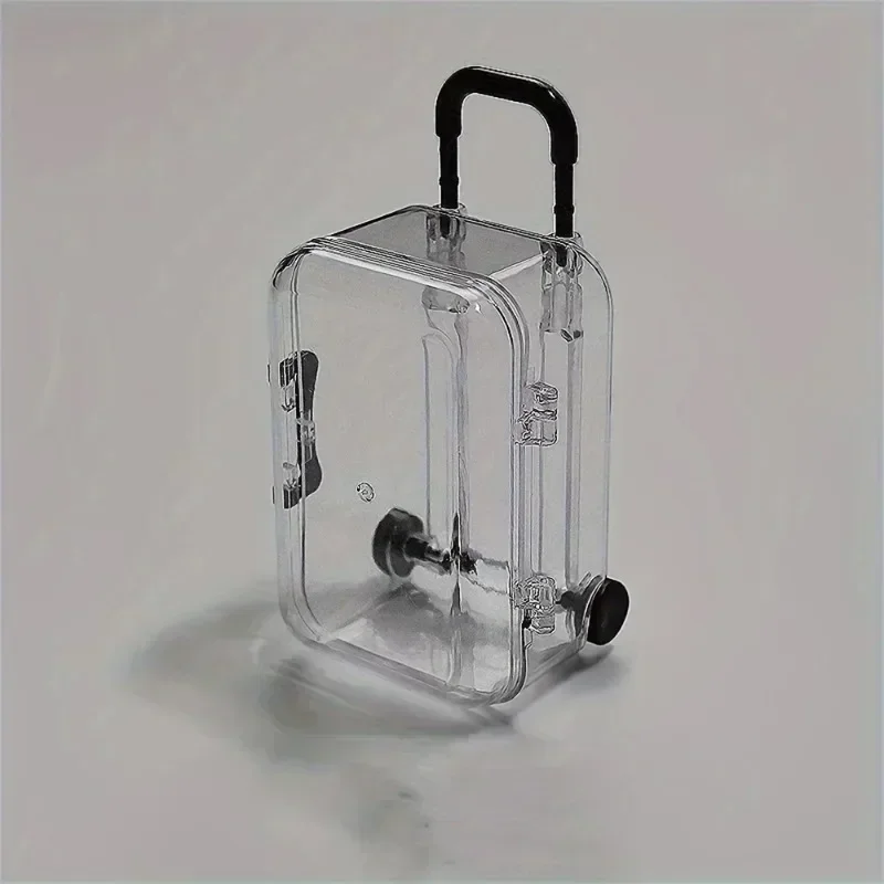 12pcs Mini Transparent Plastic Suitcase Storage Boxes with Retractable Wheels Jewelry Snack Organizer