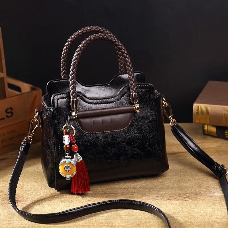 

Vintage Genuine Leather Casual Tote Bag Handbags Women s Famous Brand Retro Shoulder Oil wax Messenger sac a main T54