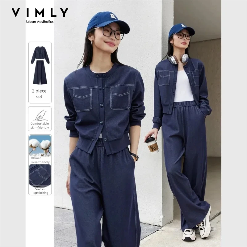 

Костюм-двойка VIMLY для женщин: весенний комплект 2026, повседневный наряд, укороченная куртка и брюки с широкими штанинами, новинка, женская одежда, артикул 387