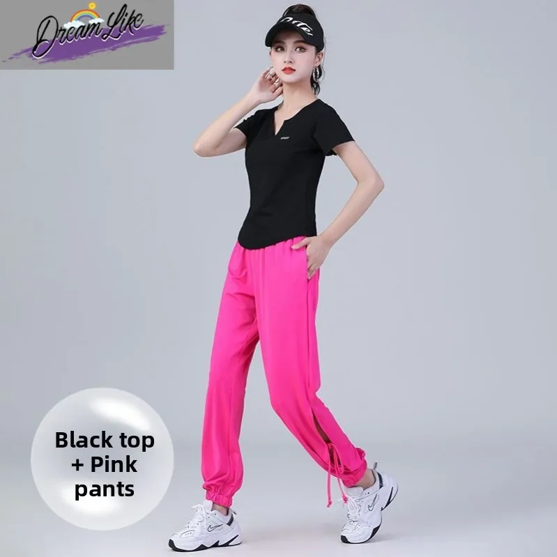 

Summer New Women's Square Dance Fitn Sportswear ort Sve up Activi Performance Outfit Cotton Blend Ensemble