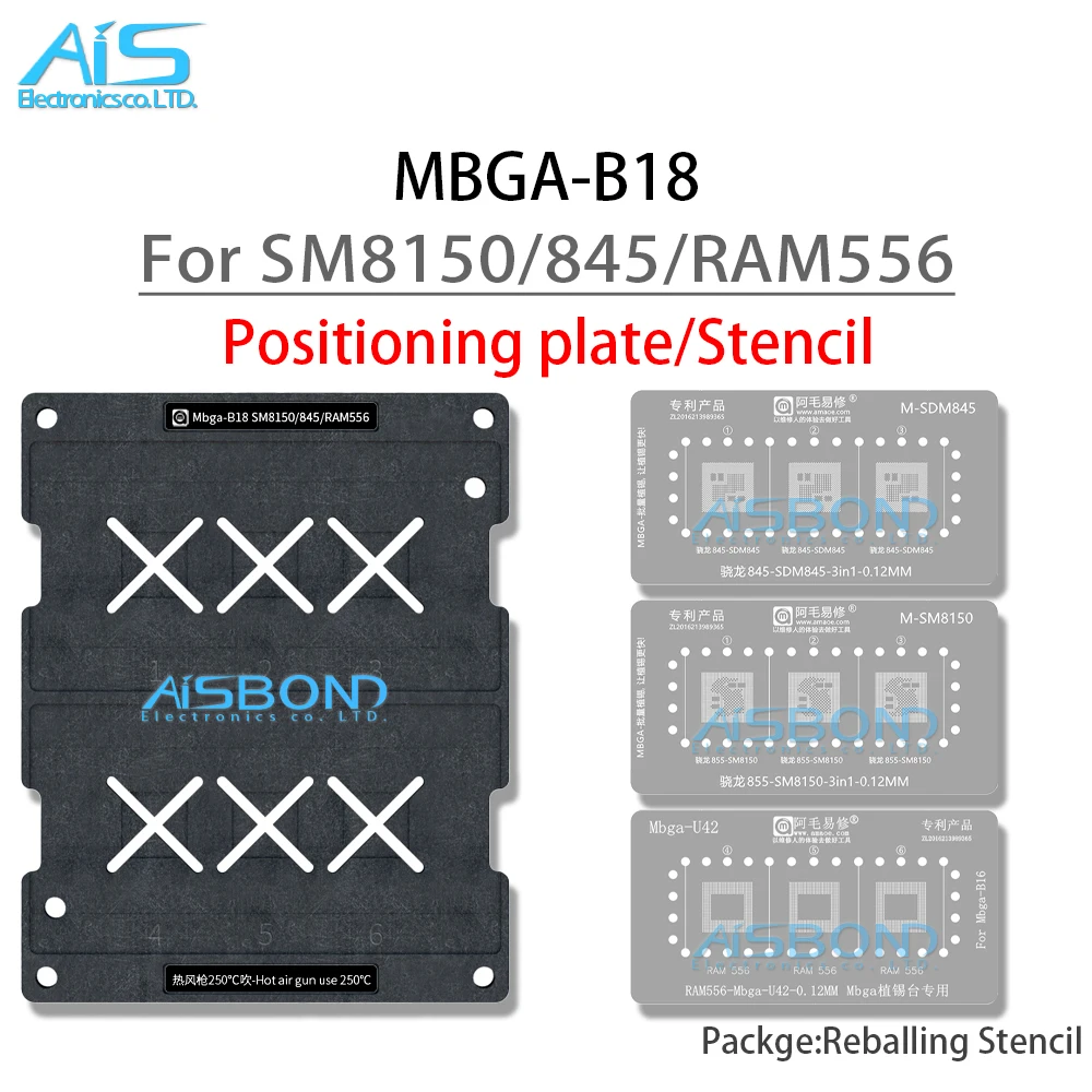 Mbga-B18 cpu bga reballing schablone schablone station für sdm845 sm8150 ram556 BGA-556 position ierung platte anlage zinn netz stahl mesh