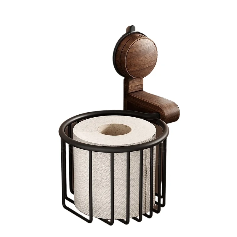 

Suction cup walnut antique paper towel box, no punching, bathroom face towel storage, pumping roll paper rack