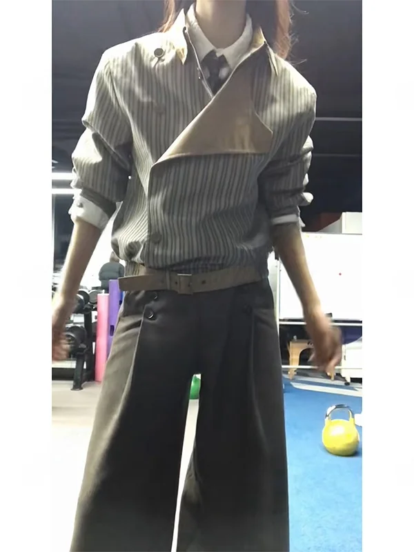 

Retro Hong Kong Style Striped Shirt Jacket Women's Casual Fashionable Versatile Loose Fit Button up Long Sleeve Coat