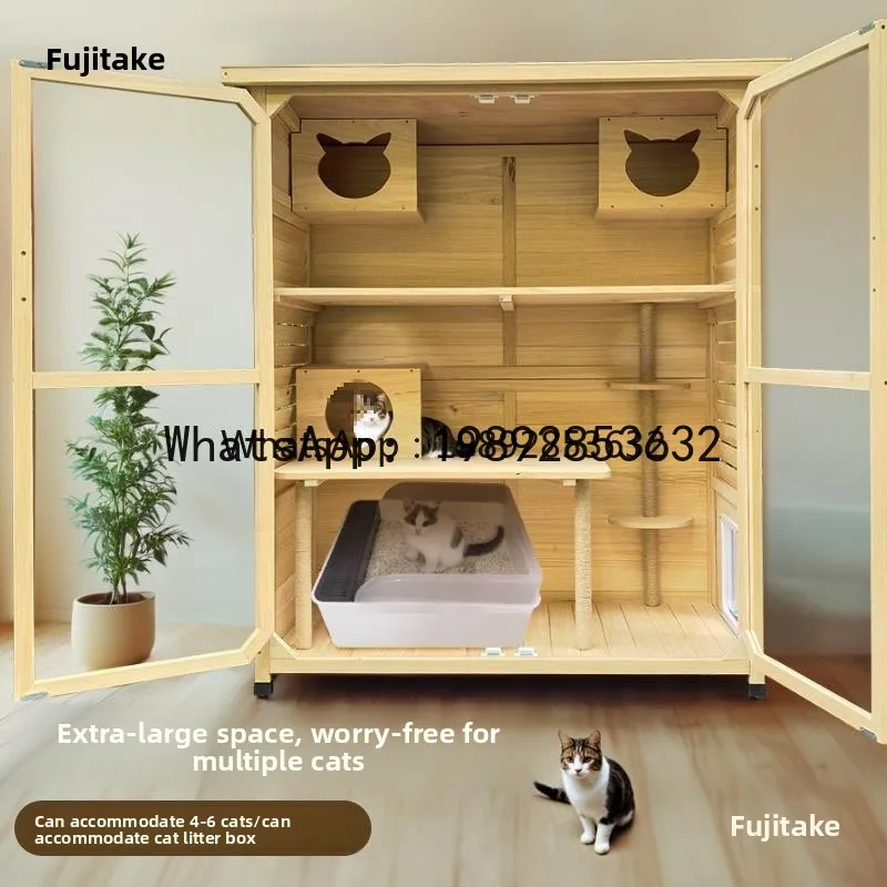 B1 Solid Wood Cat Villa Luxury Large Household Moisture-Proof Cat House Indoor And Outdoor Cat Cage