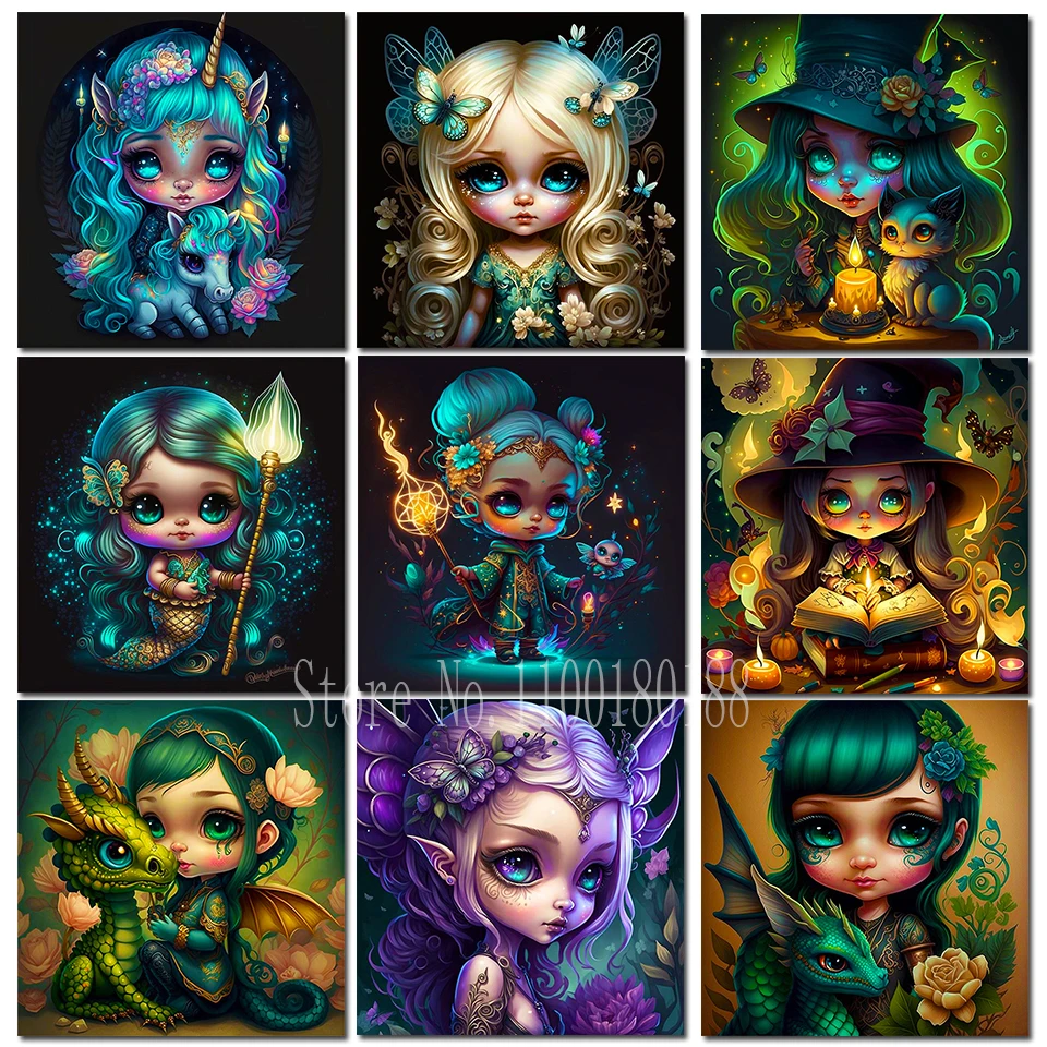 5d Diy Diamond Paintings Big Eyes Elf Girl New 2023, Full Square Round Drill Witch Diamond Mosaic Rhinestone Embroidrey Pictures,