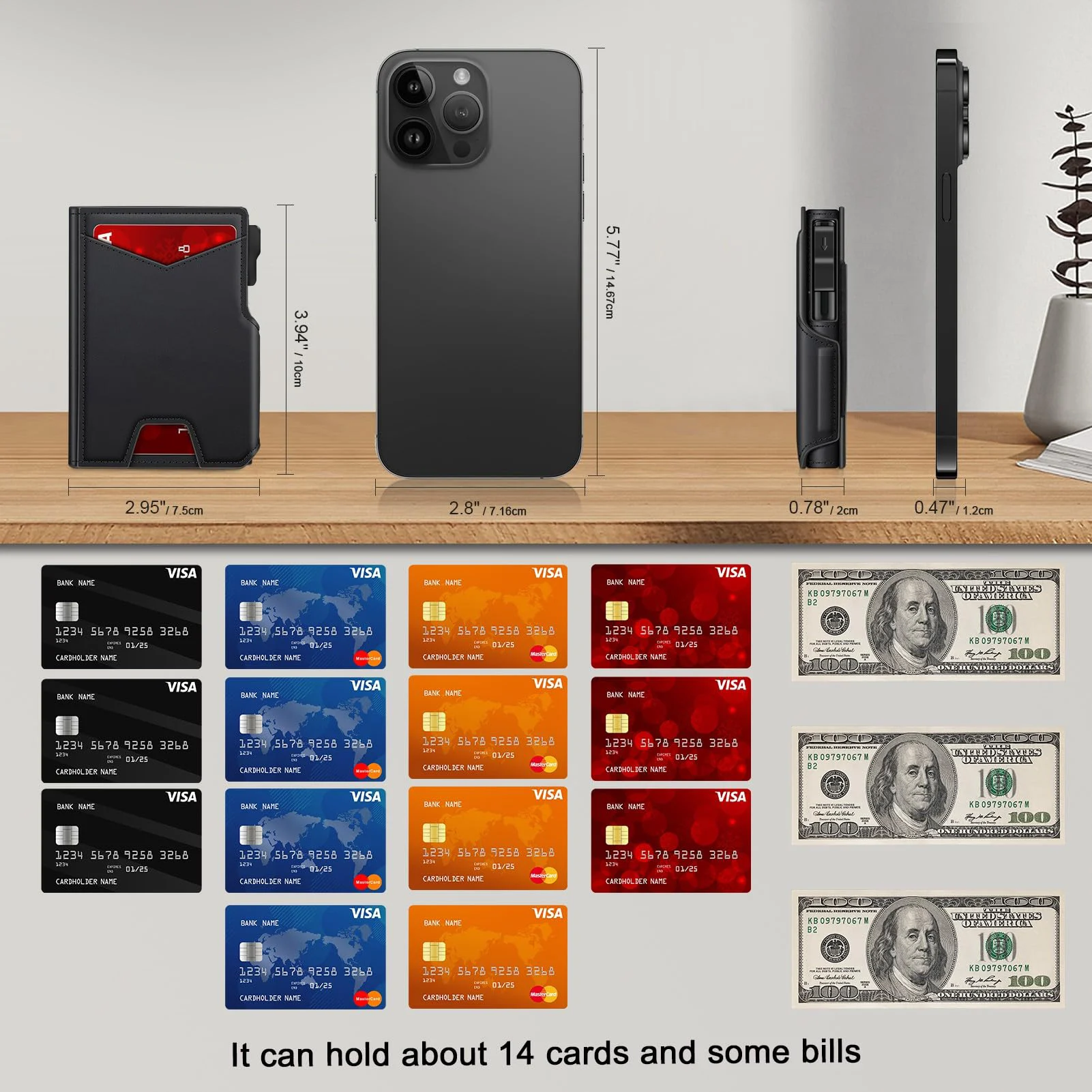 محفظة جلدية سوداء جديدة للرجال محفظة رفيعة ثنائية الطي RFID مع حامل بطاقة معدنية منبثقة وأكمام بطاقات محفظة منبثقة