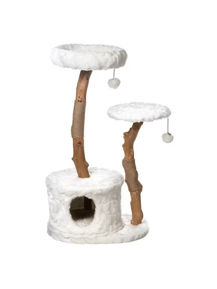 Wooden Double-Layer Cat Climbing Frame, Comfortable Litter, Stable Cat Tree, Grinding Claw, Three-Layer