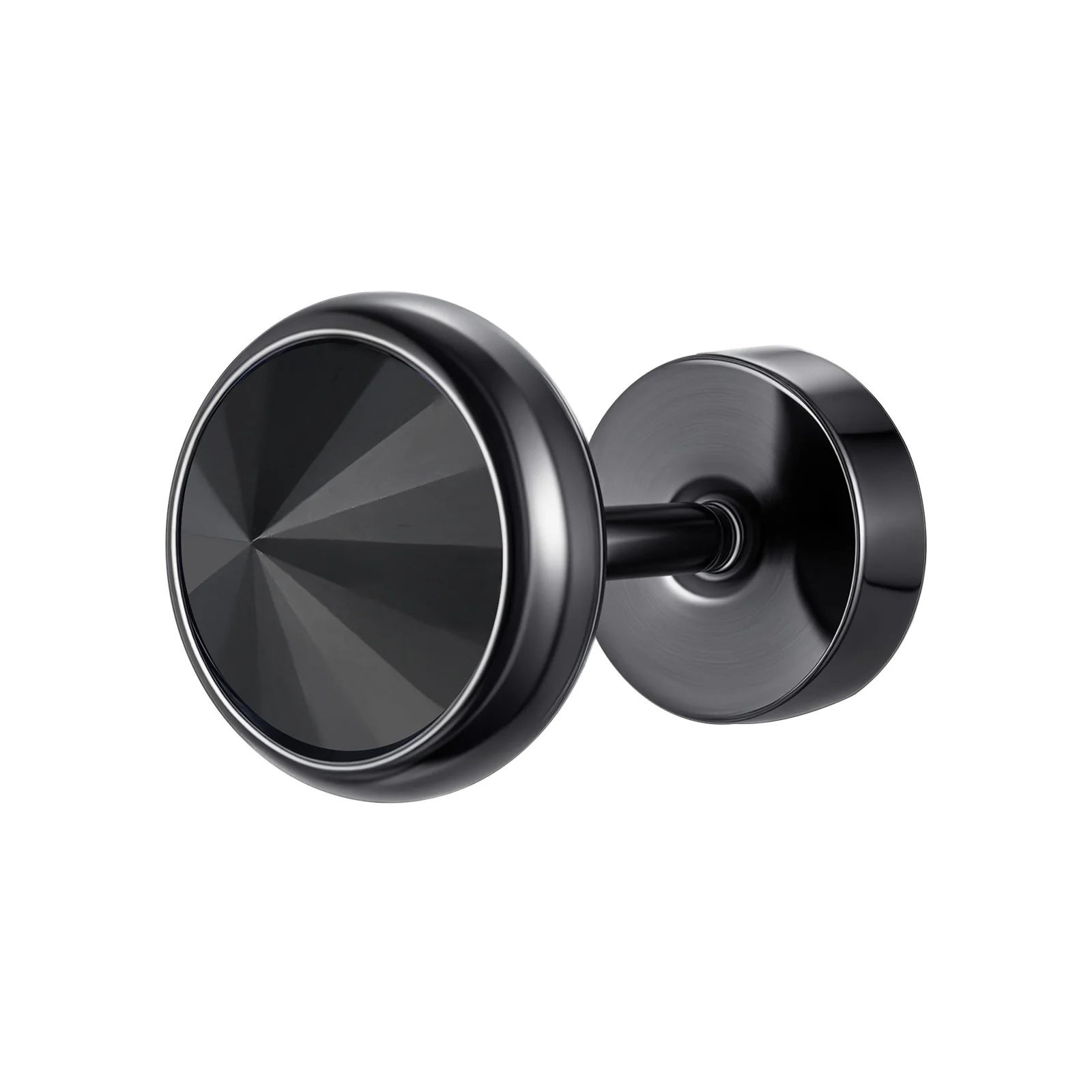 Men's Black Stainless Steel Stud Earrings, 8MM