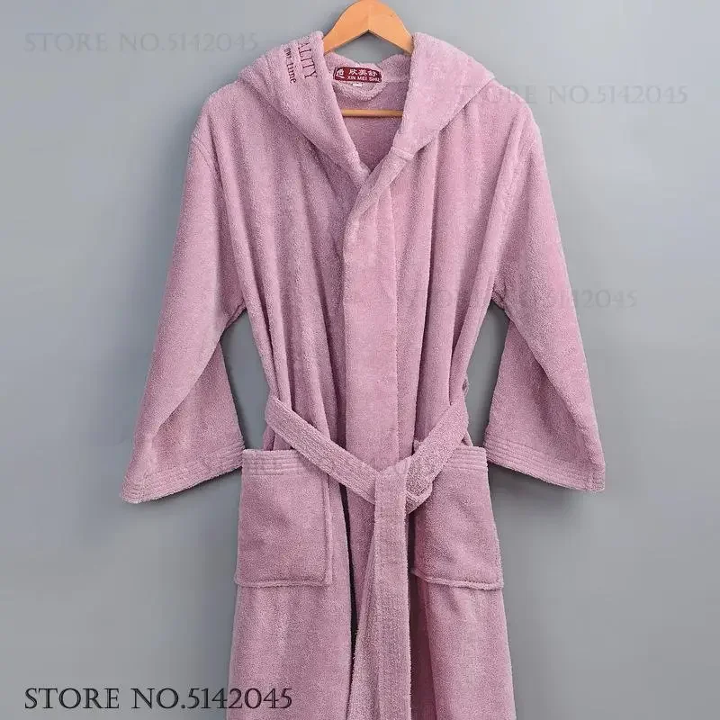 

Cotton Terry Towel Hooded Bathrobe Hooded Kimono Gown Yukata Autumn Winter New Couple Sleepwear Home Dress Loose Loungewear