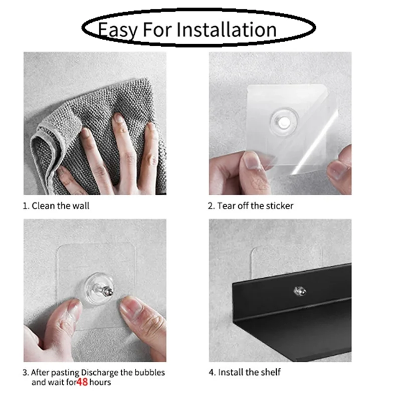 

JLMC Floating Wall Shelf Black for Kitchen Bathroom Storage Rack Mirror Metal Shower Corner Shelves Organizer Cabinet Home C