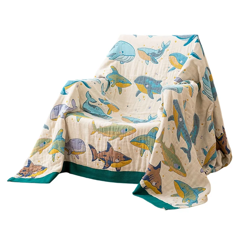 Multipurpose Cotton Blanket, Summer Lightweight Nap Throw, Yarn-Dyed Jacquard Sofa Cover, Breathable Air-Con Blanket for Office