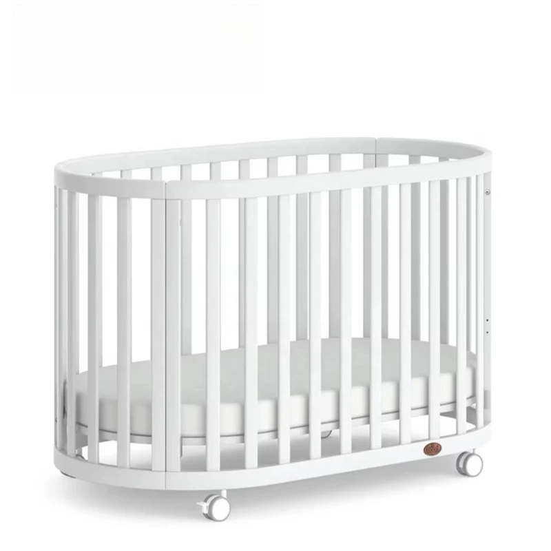 

Nursery furniture set convertible 3 in 1 children's oval wooden newborn crib crib with wheels