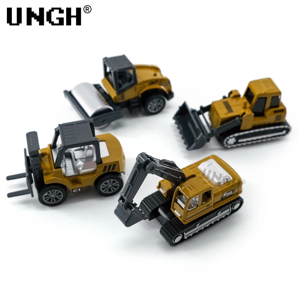 UNGH 4pcs/set Mini Alloy Diecast Engineering Car Vehicle Excavator Truck Model Educational Toy for Children Boy Birthday Gift