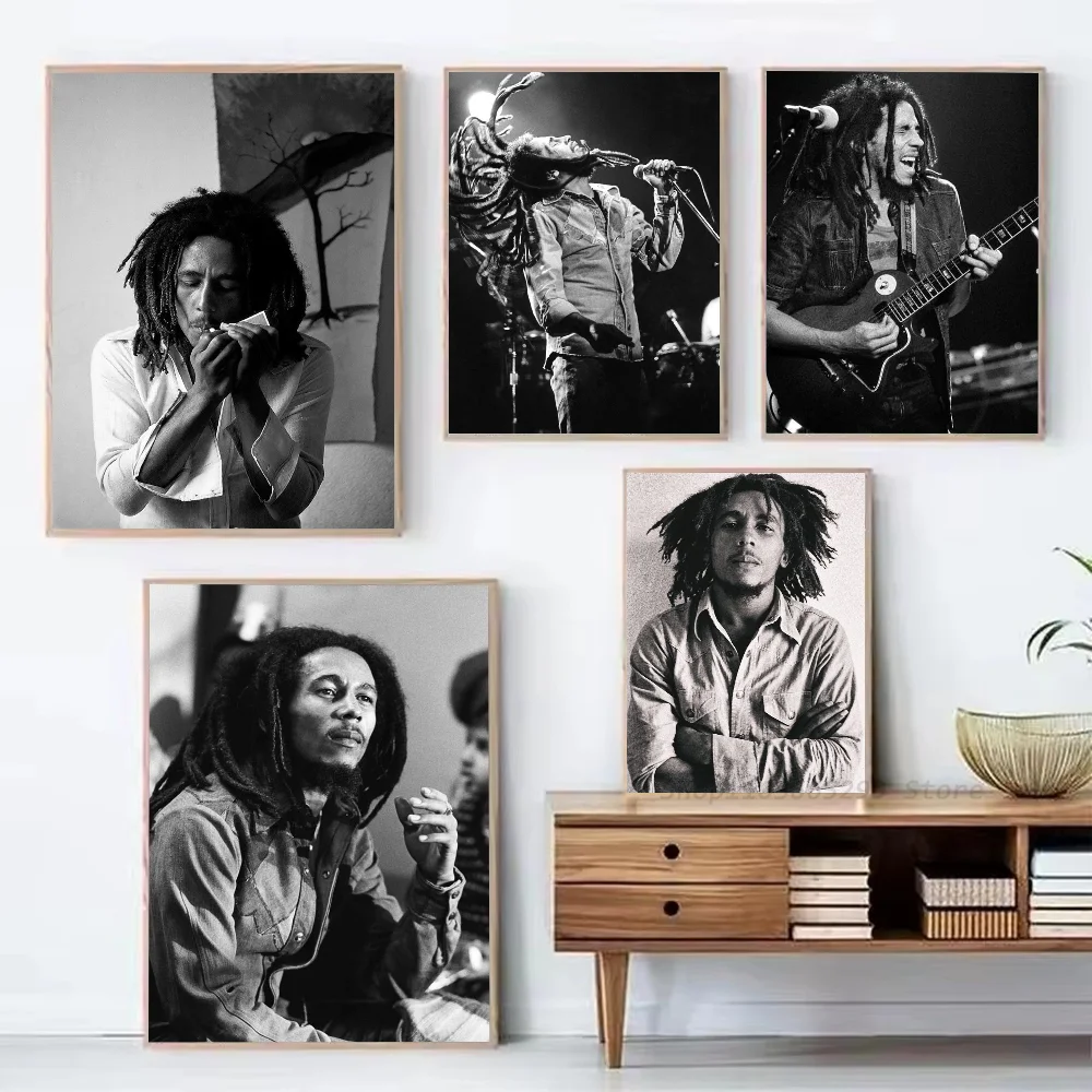 1pc b-bob marley cartaz auto-adesivo arte adesivo de papel à prova dwaterproof água café casa bar sala decoração da parede