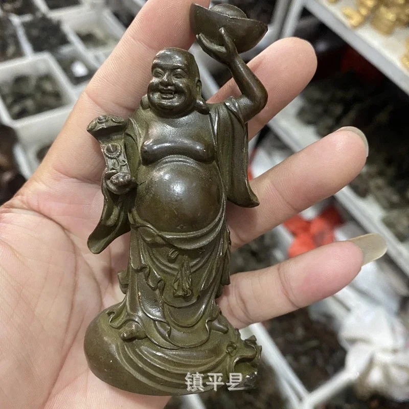 Collection Chinese Brass Carved Yuan Bao Wealth Maitreya Buddha Statue Exquisite Statues