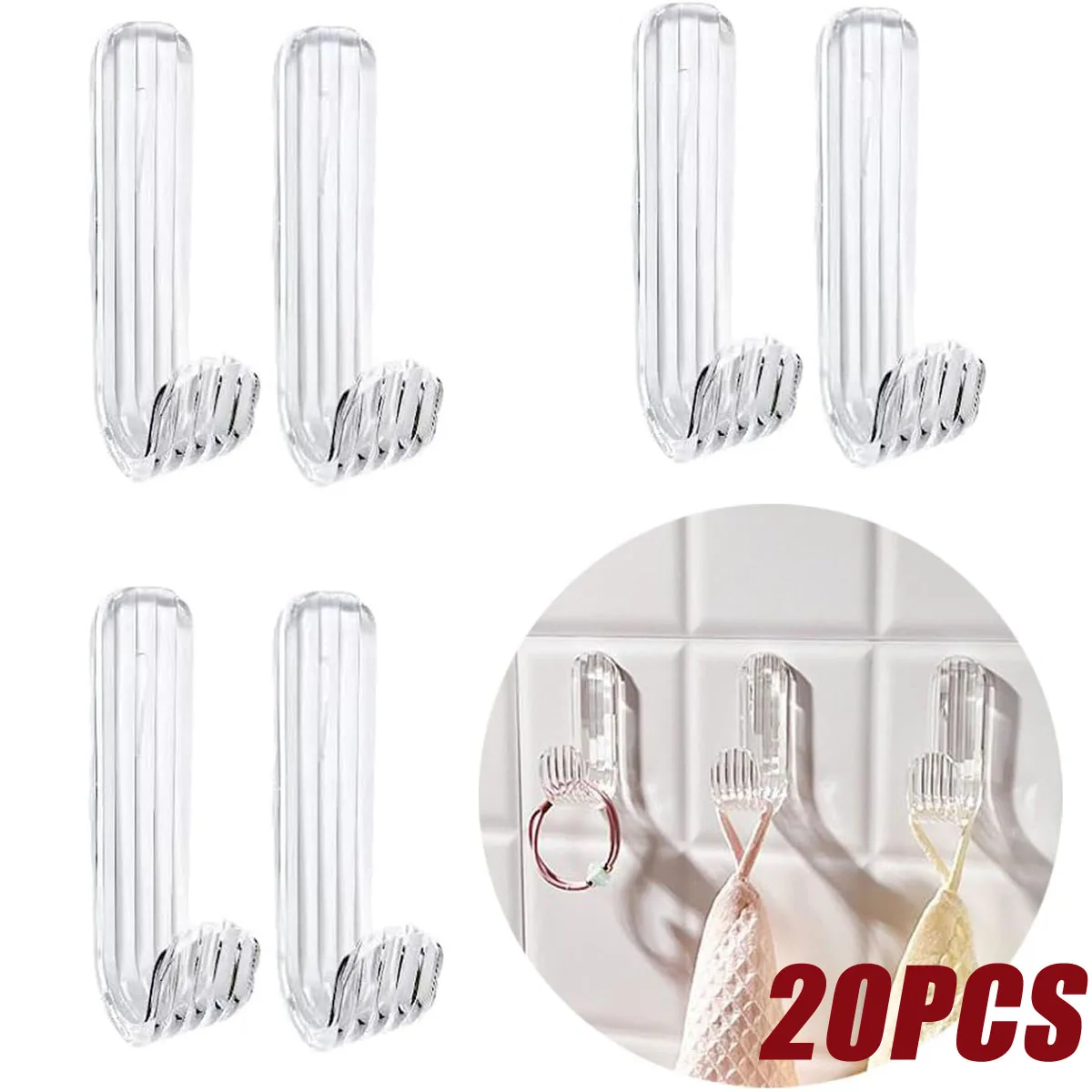 

10/20PCS Acrylic Tranparent Adhesive Hook Clothes Hook Kitchen Bathroom Wall Holeless Strong Adhesive Rack Hooks Home Organizer