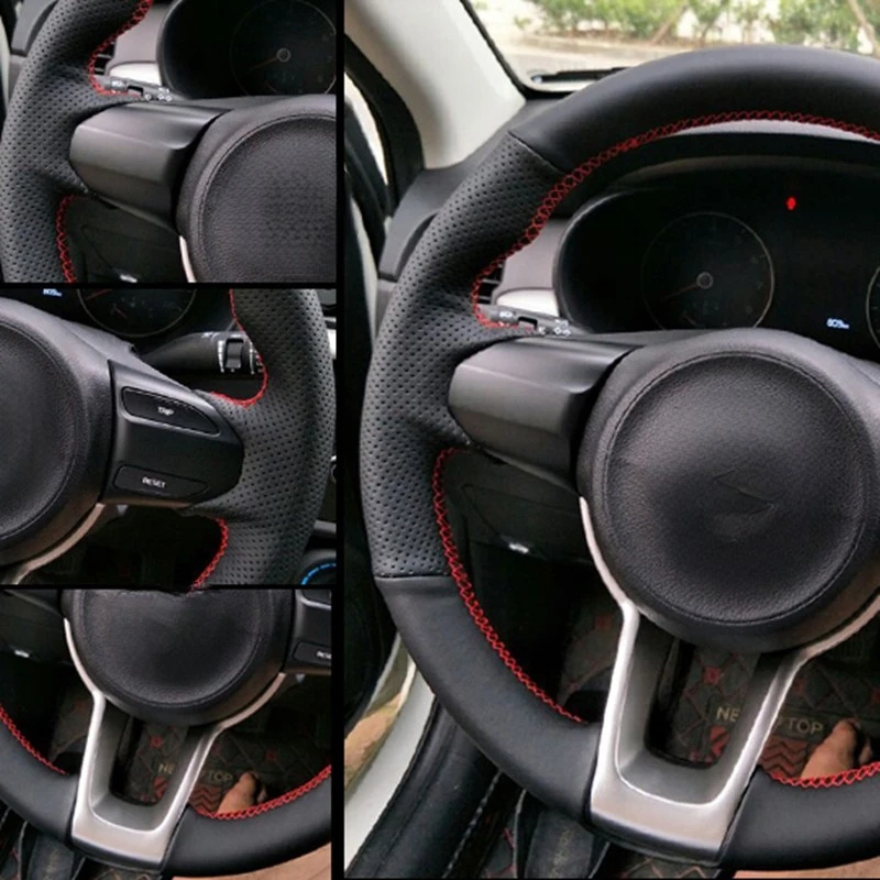 Black Steering Wheel Cover Soft Artificial Leather Steering Wheel Cover for Kia Rio K2 KX CROSS Picanto 2017 2018 Morning 2017