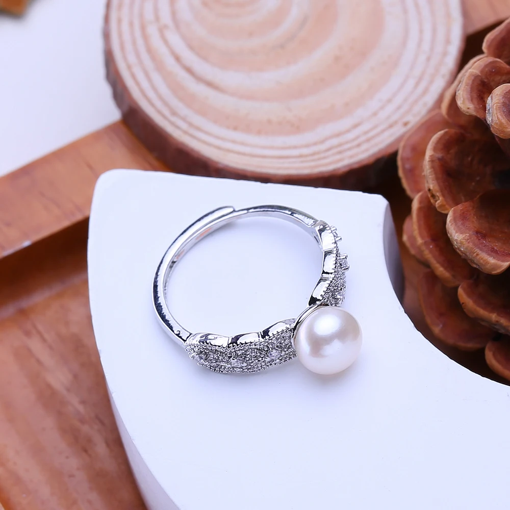 FENASY Natural Freshwater Pearl Rings For Women New Fashion Party Silver Color Adjustable Ring Birthday Anniversary Gifts