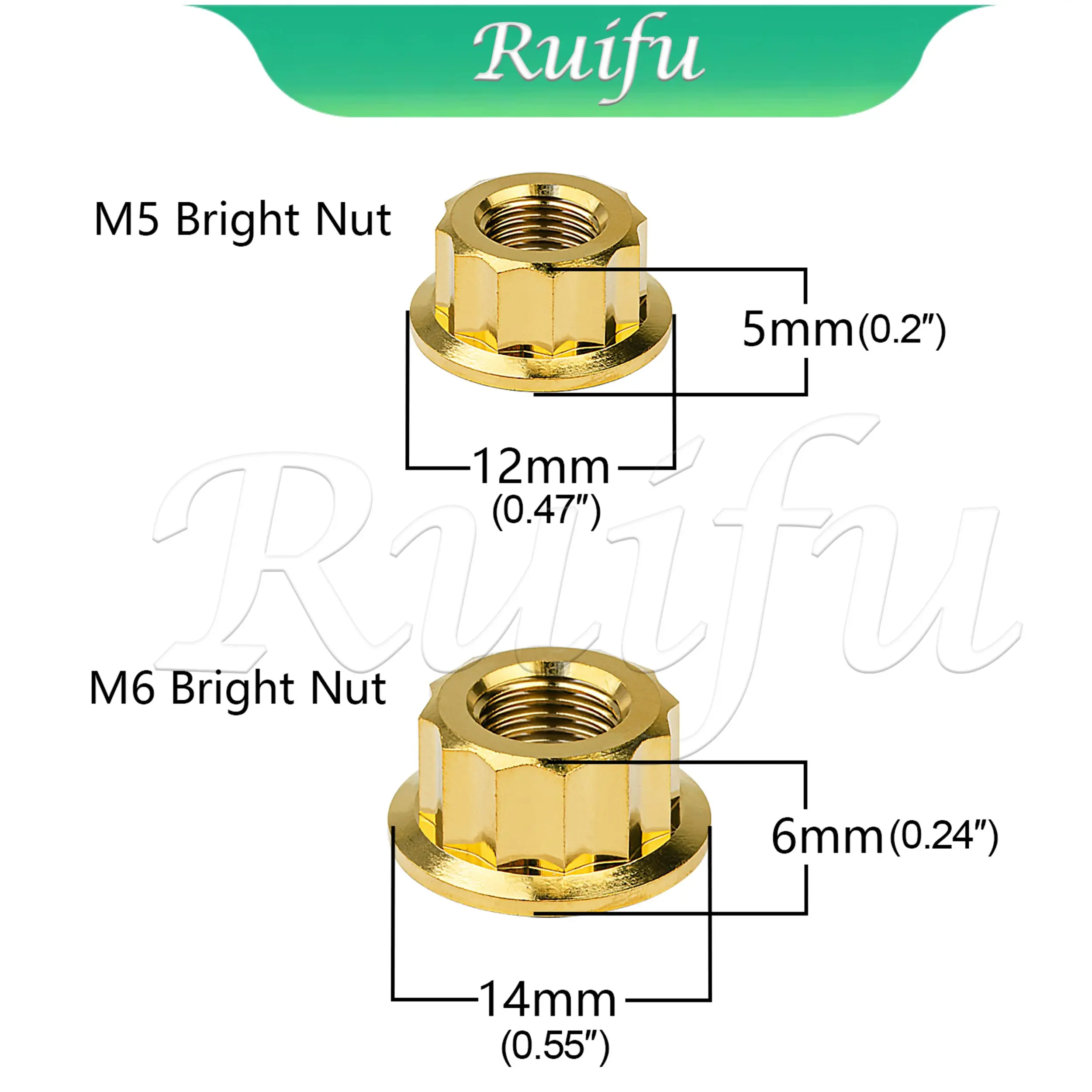 Ruifu Titanium   Flange Nut M5 M6 M8 M10 M12 Double Hex Flange 12 Point Nut Motorcycle Modified For Ducati