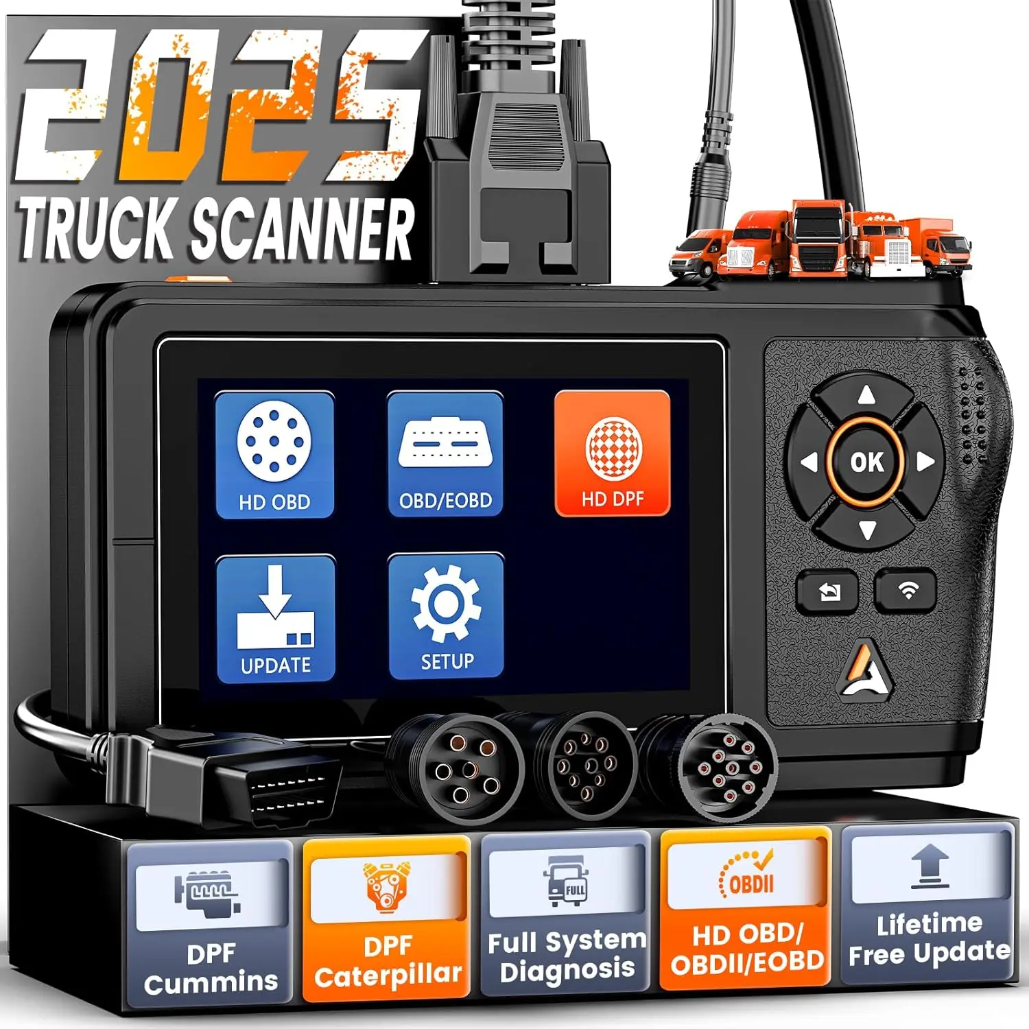 

Heavy Duty Truck Scanner with DPF Reset for Cummins & Caterpillar Engines, Full System OBD2 Diagnostic Tool