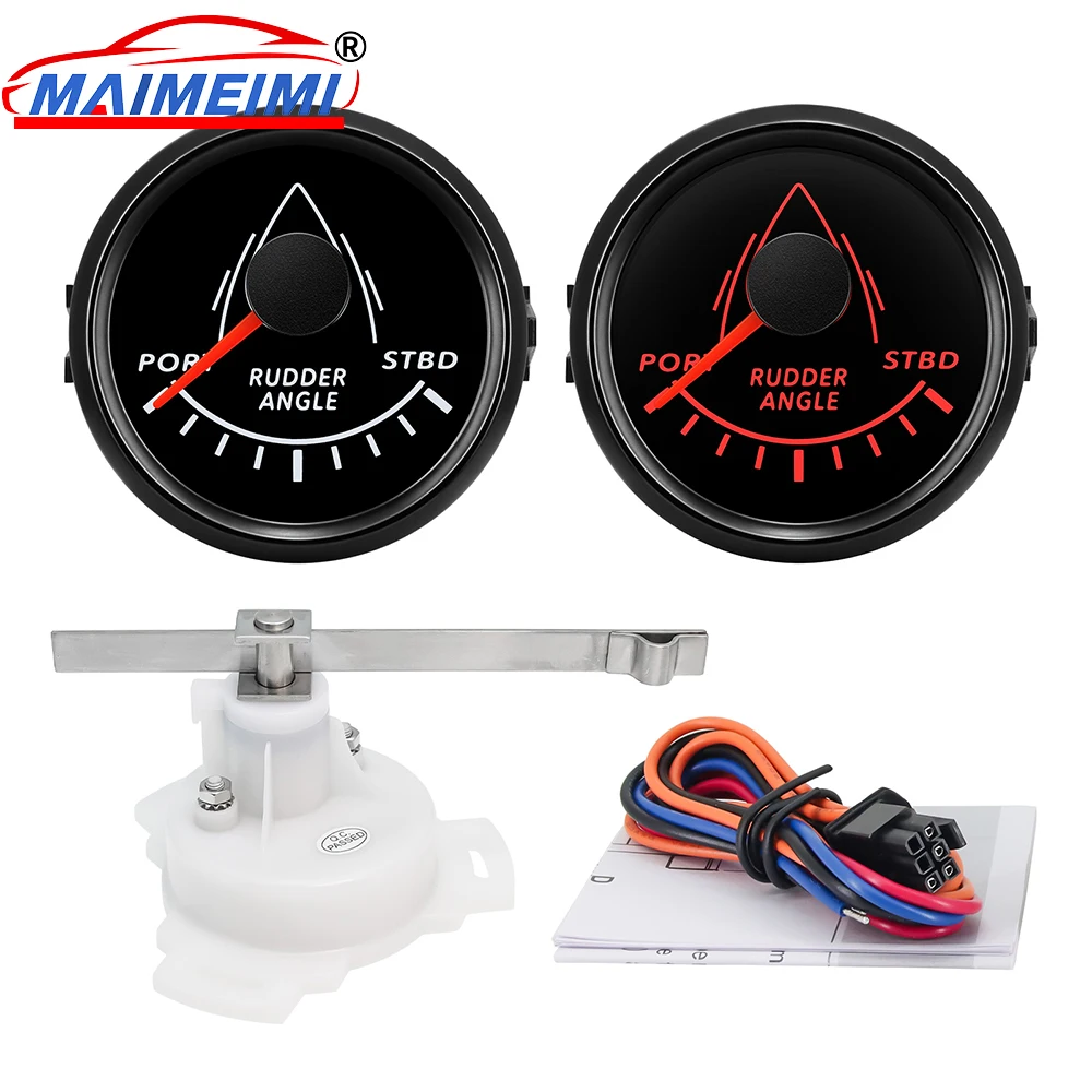

52MM Car Boat Rudder angle guage Waterproof IP67 Red backlight Rudder angle guage+sensor Digital pointer instrument
