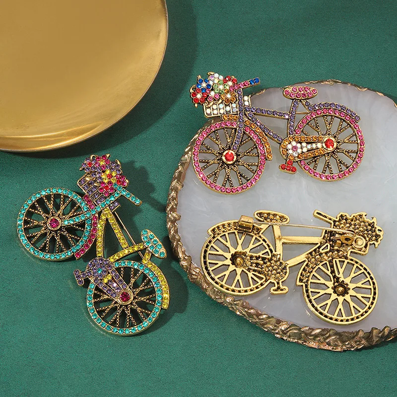 دبابيس الدراجة الحديثة خمر الملونة حجر الراين دراجة الأزهار دبابيس للنساء مكتب مجوهرات عادية هدية تذكارية للحفلات #3