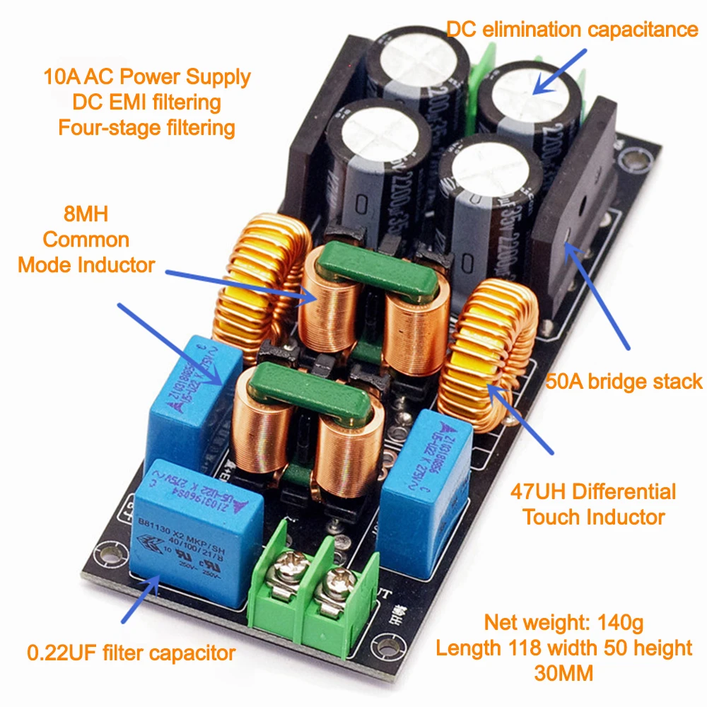 4A 10A 20A AC Power Filter 110-250V EMI Electromagnetic Interference Filter Frequency Power Filtering Board for Audio Amplifier