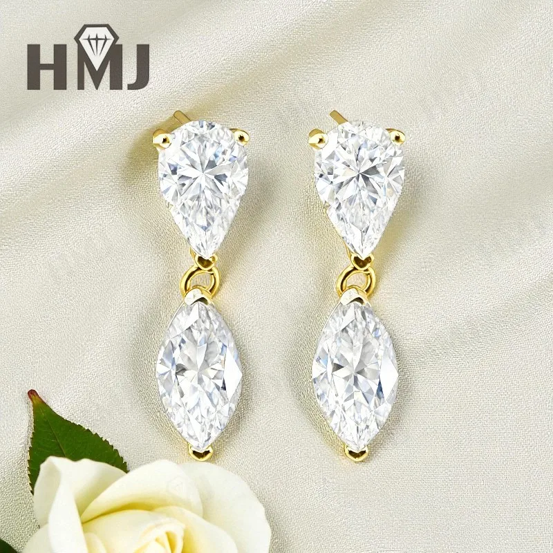 

Серьги с муассанитом и разноцветной огранкой груши маркизы 4 карата, муассанит, серебро 925 пробы, серьги-гвоздики для женщин, модные повседневные рождественские украшения