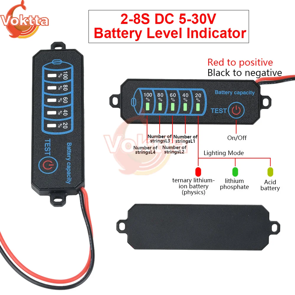 

2-8S 12V 24V Battery Level Indicator DC 5-30V LED Display Power Indicator 18650 Li-ion Lipo Lithium Battery Capacity Tester