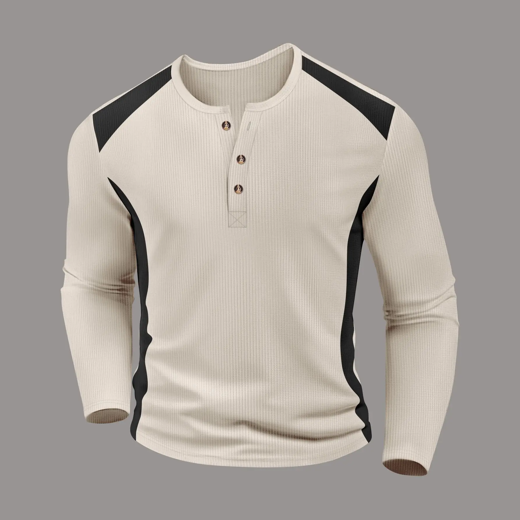 Amazon's new cross-border men's waffle double-color high-neck button-down long-sleeved Henry shirt for casual wear in autumn and
