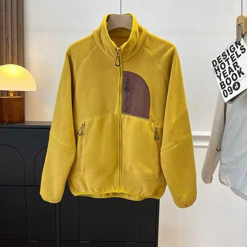 

Couple's Fce Lined Jaet Outdoor Hiking Casual Color Blo ket proof Windbreaker Men's Women's Stand Fit Jaet