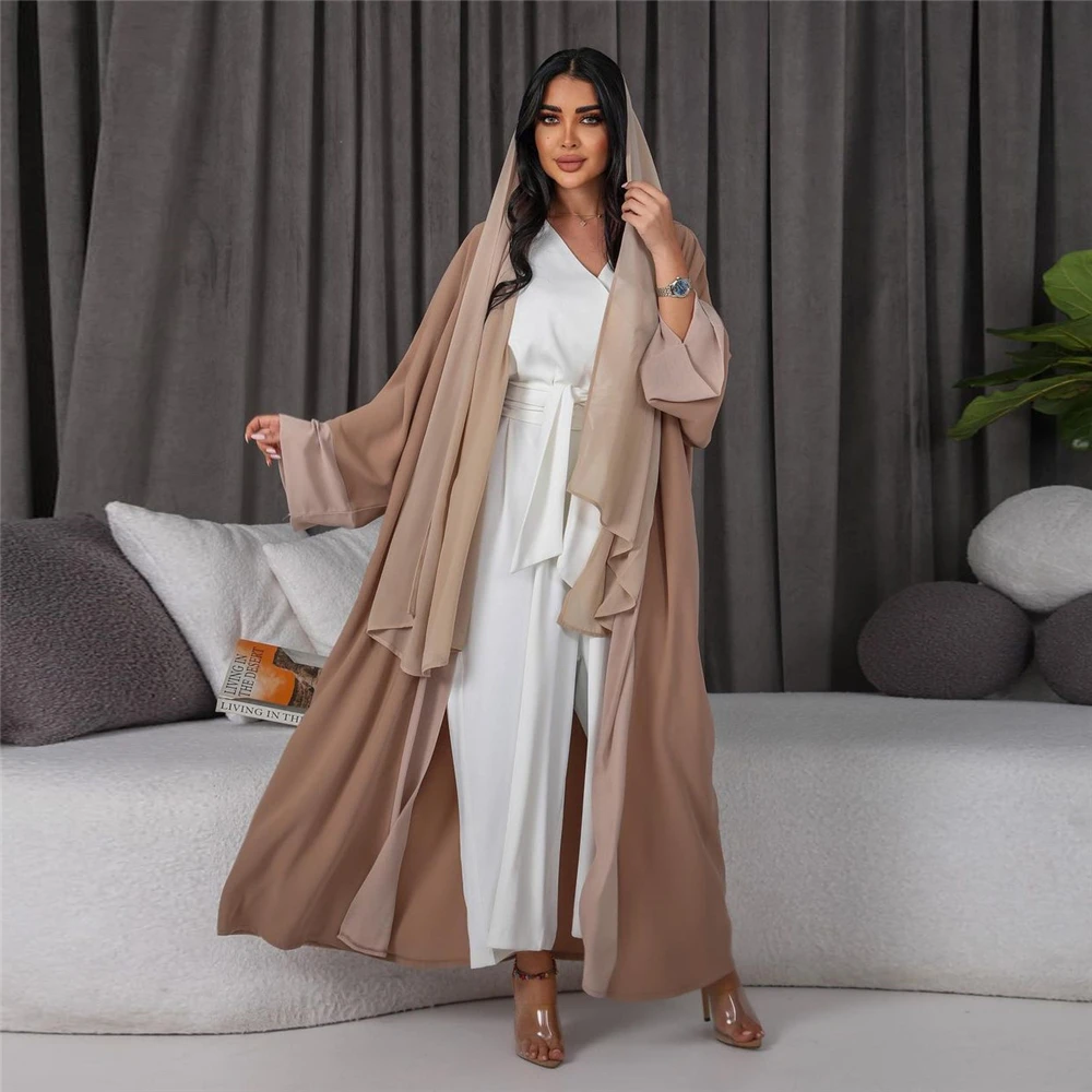 Imagem -04 - Chiffon Branco Abayas Abertas para Mulheres Dubai Kaftan Vestuário Islâmico Ramadan Modest Robe Cardigan Muçulmano Eid Mubarak Djellaba Novo Branco